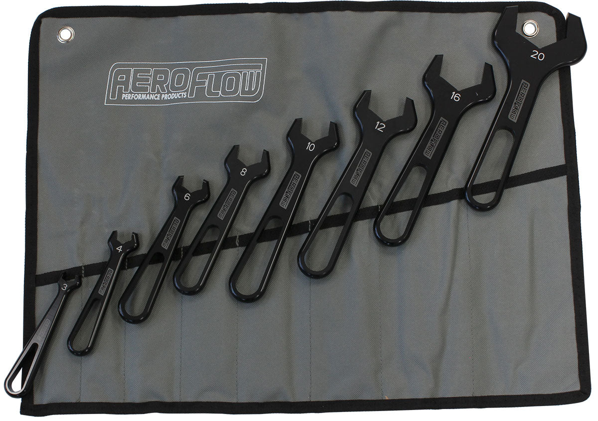 Aeroflow 8-Piece Aluminium Pro Spanner Set -3AN up to -20AN, Black Finish