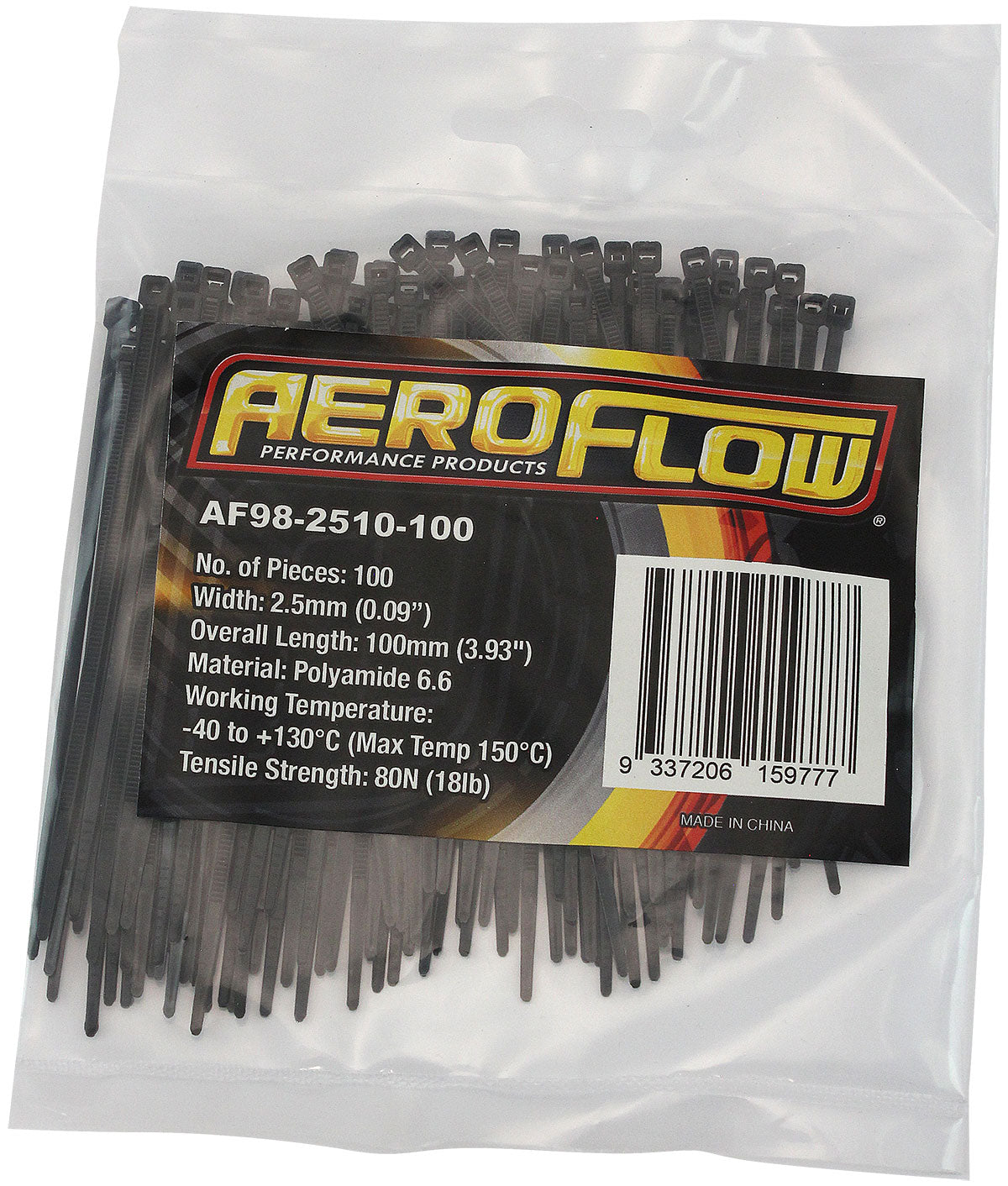 Heat Resistant Cable Ties 2.5mm Wide x 100mm Long - 100 Pack Nylon 46 Material, Black Colour