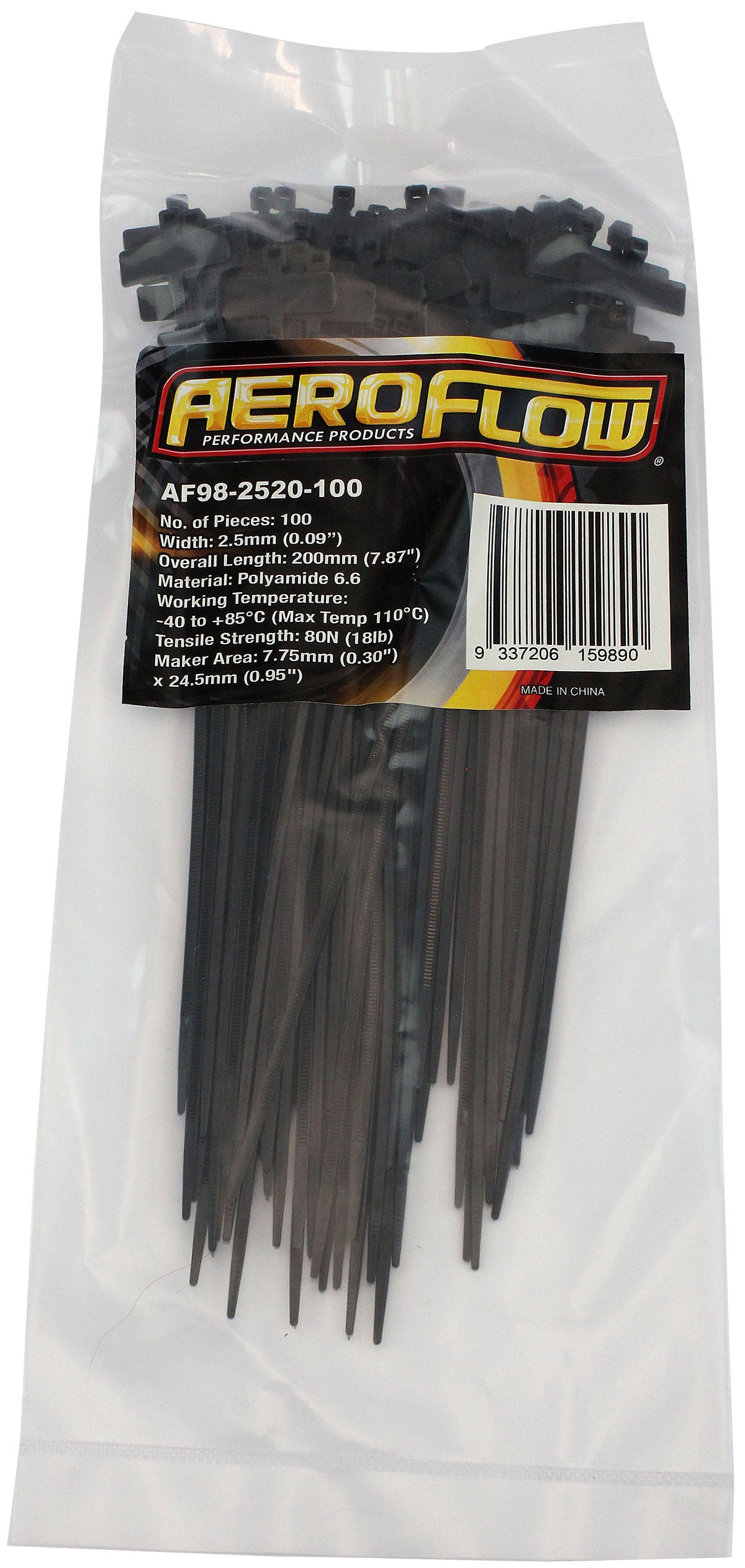 Marker Cable Ties 2.5mm Wide x 200mm Long - 100 Pack Nylon 66 Material, White Colour
