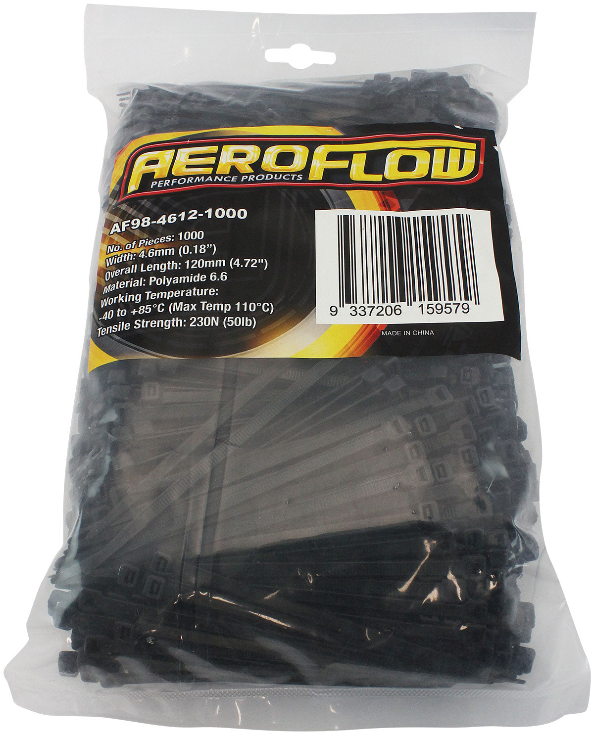 Standard Cable Ties 4.6mm Wide x 120mm Long - 1000 Pack Nylon 66 Material, Black Colour