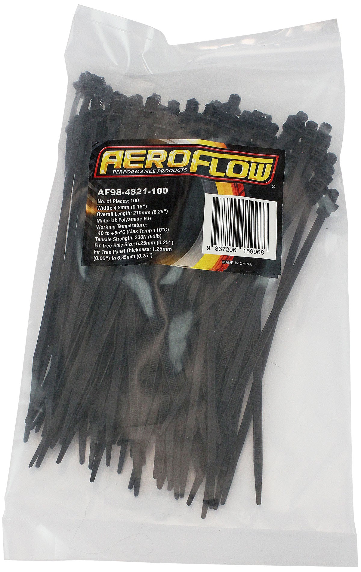 One Piece Fixed Fir Tree Cable Ties 4.8mm Wide x 210mm Long - 100 Pack Nylon 66 Material, Black Colour