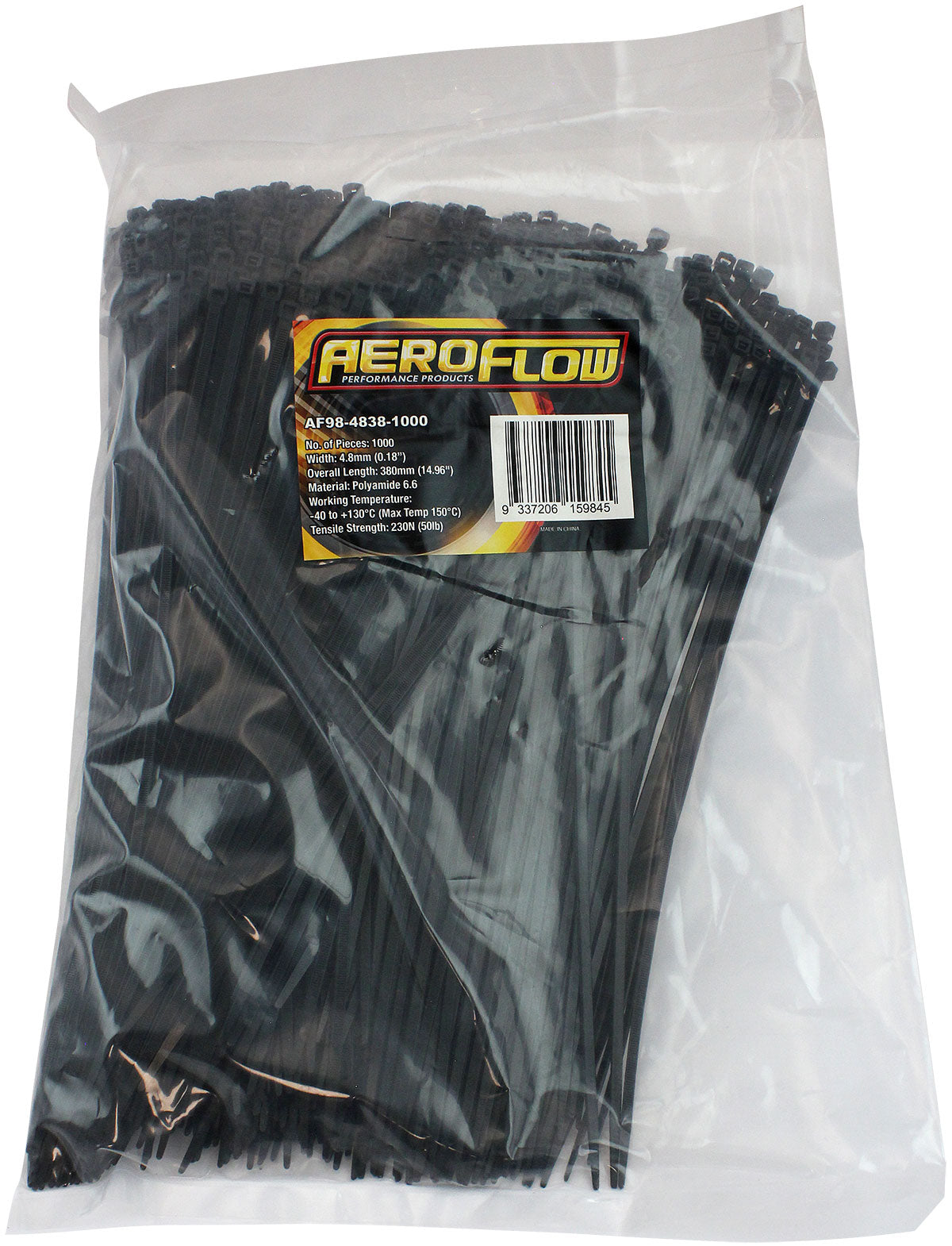 Heat Resistant Cable Ties 4.8mm Wide x 380mm Long - 1000 Pack Nylon 46 Material, Black Colour