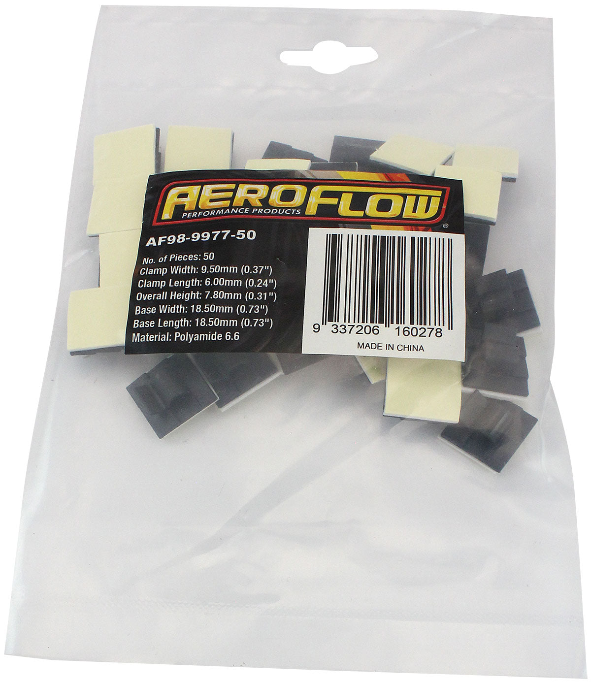 Adhesive Cable Mount to Suit 5mm Bundle- 50 Pack Nylon 66 Material, Black Colour