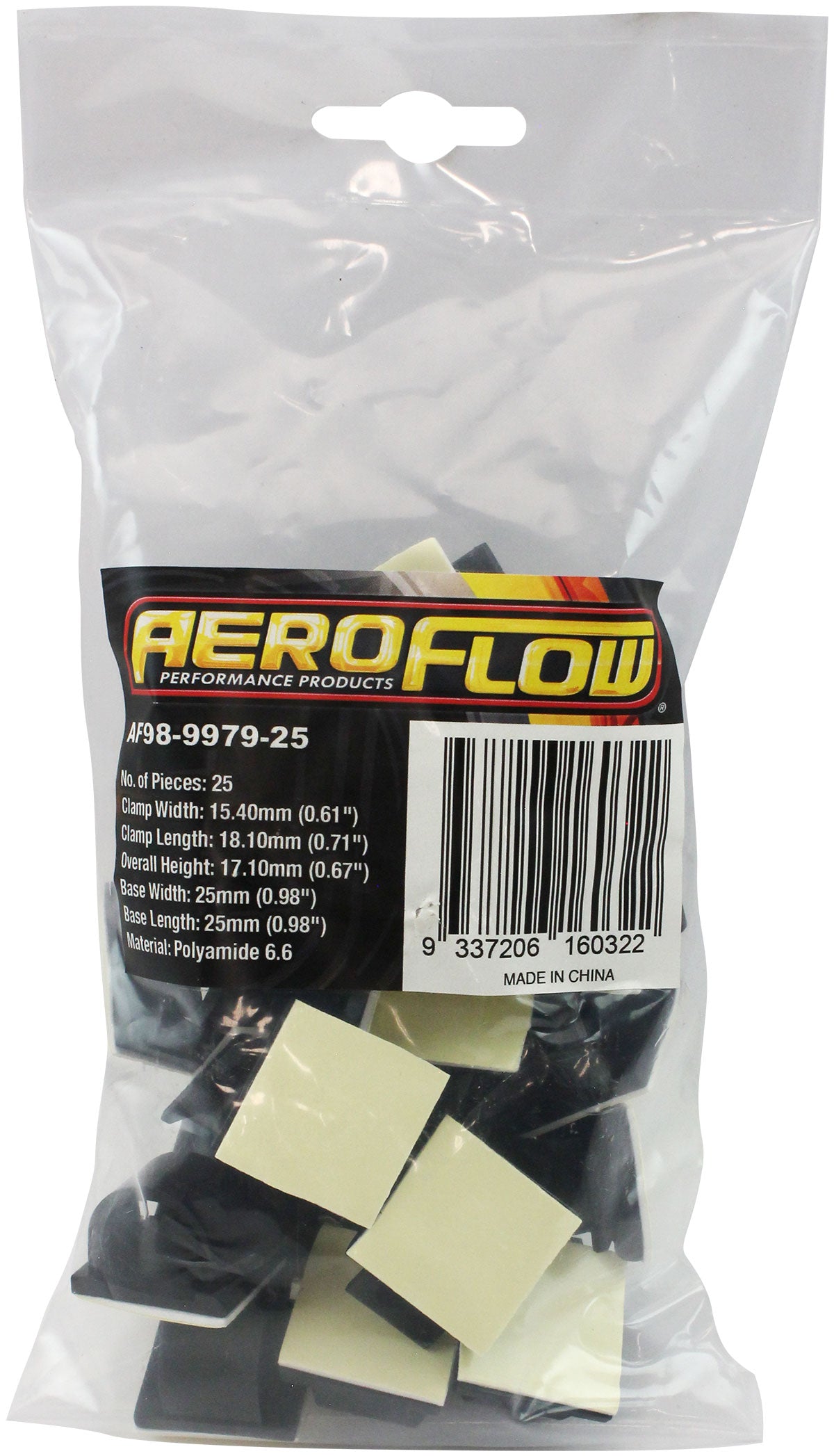 Adhesive Cable Mount to Suit 16mm Bundle- 25 Pack Nylon 66 Material, Black Colour