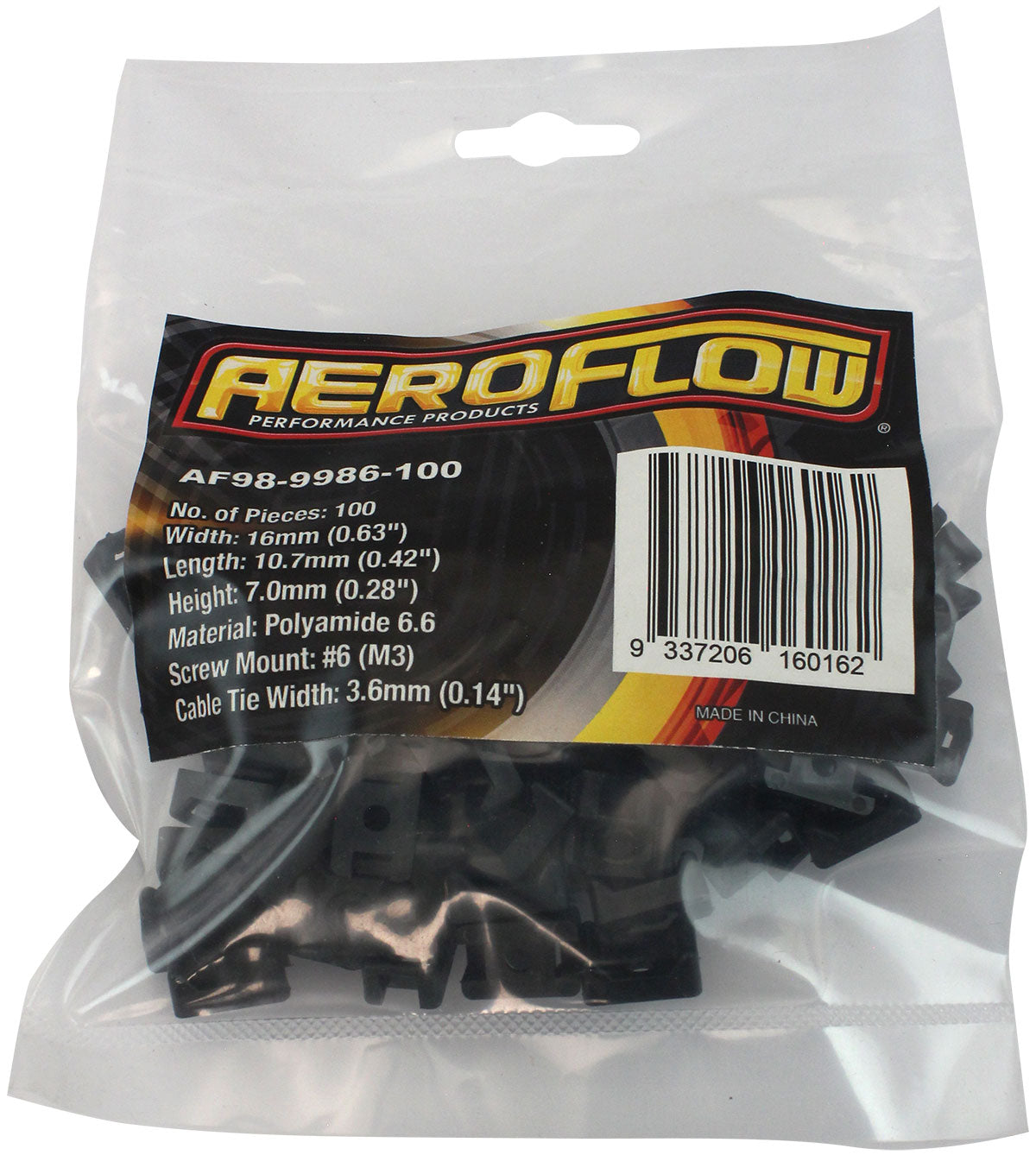 Cable Tie Screw Mount 16mm x 10.7mm - 100 Pack Nylon 66 Material, Black Colour