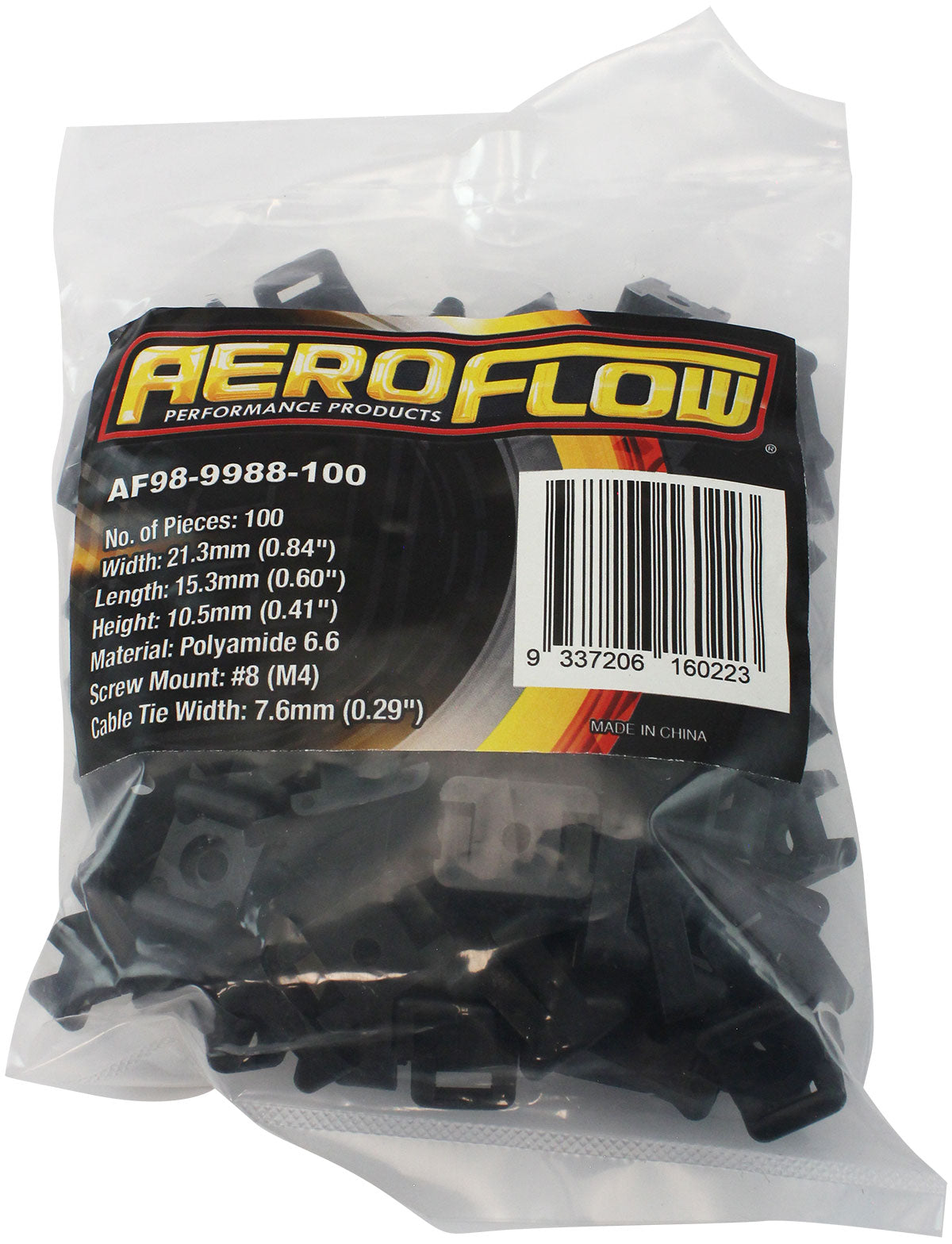 Cable Tie Screw Mount 21.3mm x 15.3mm - 100 Pack Nylon 66 Material, Black Colour
