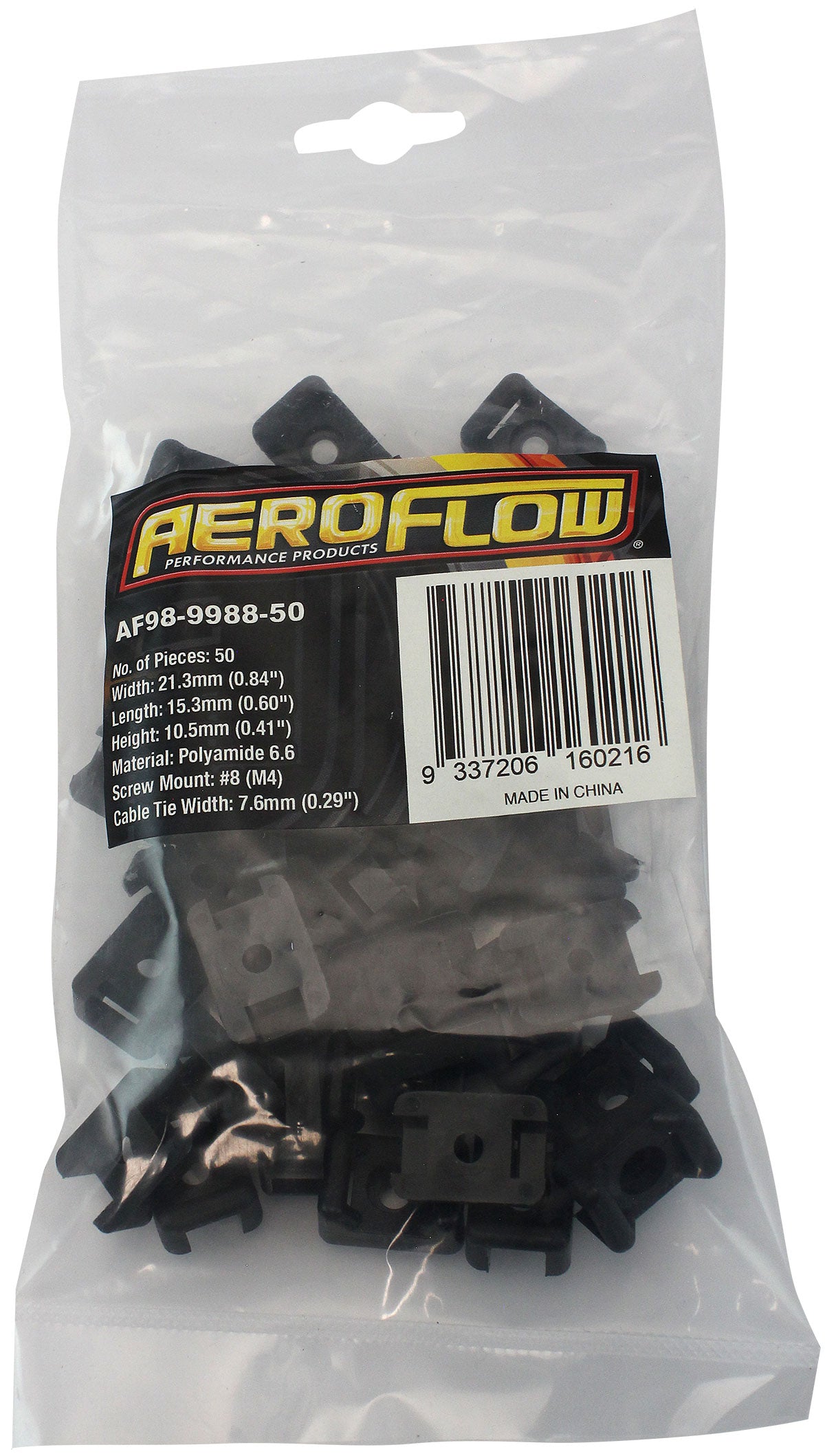 Cable Tie Screw Mount 22.3mm x 16mm - 50 Pack Nylon 66 Material, Black Colour