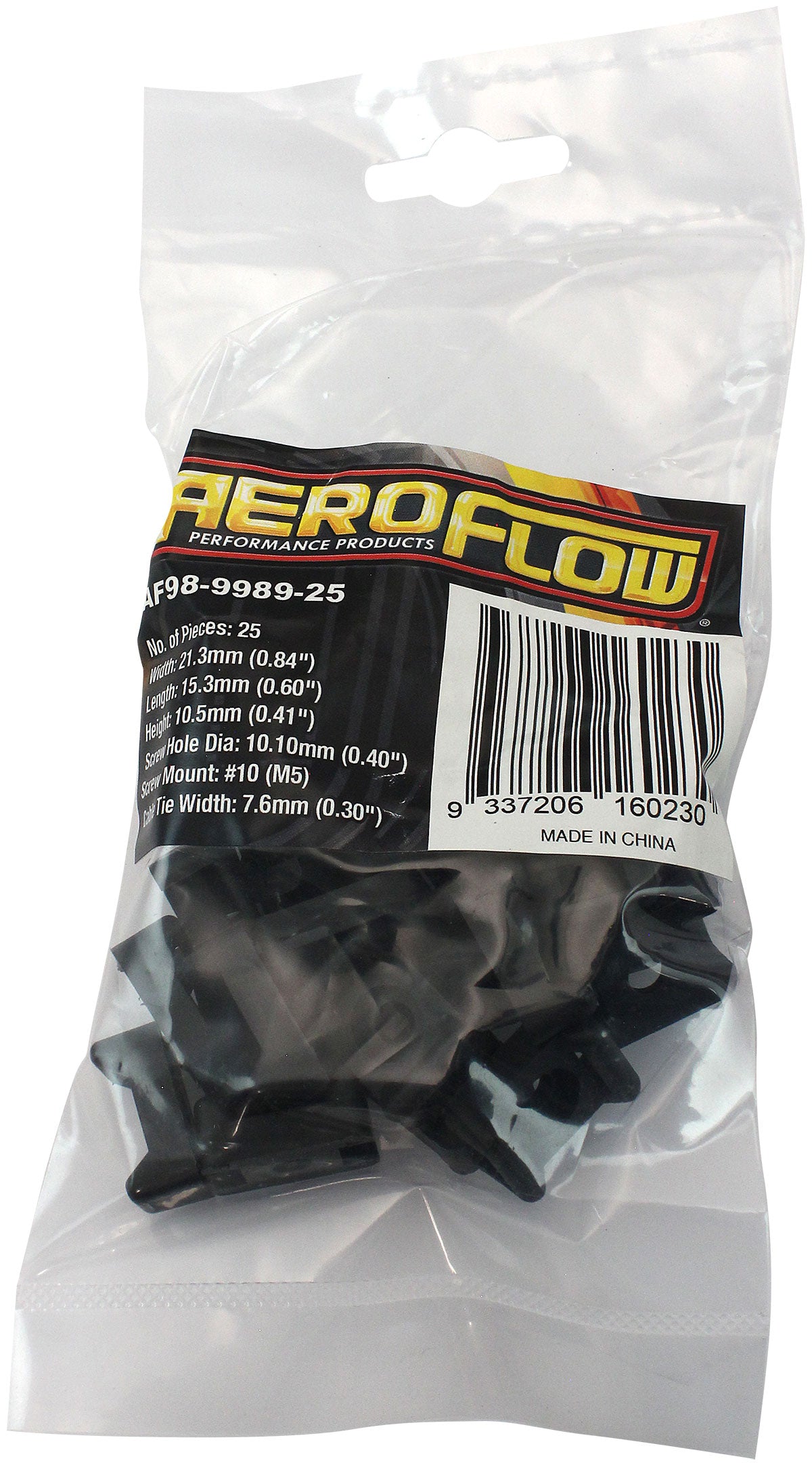 Cable Tie Screw Mount 21.3mm x 15.3mm - 25 Pack Nylon 66 Material, Black Colour