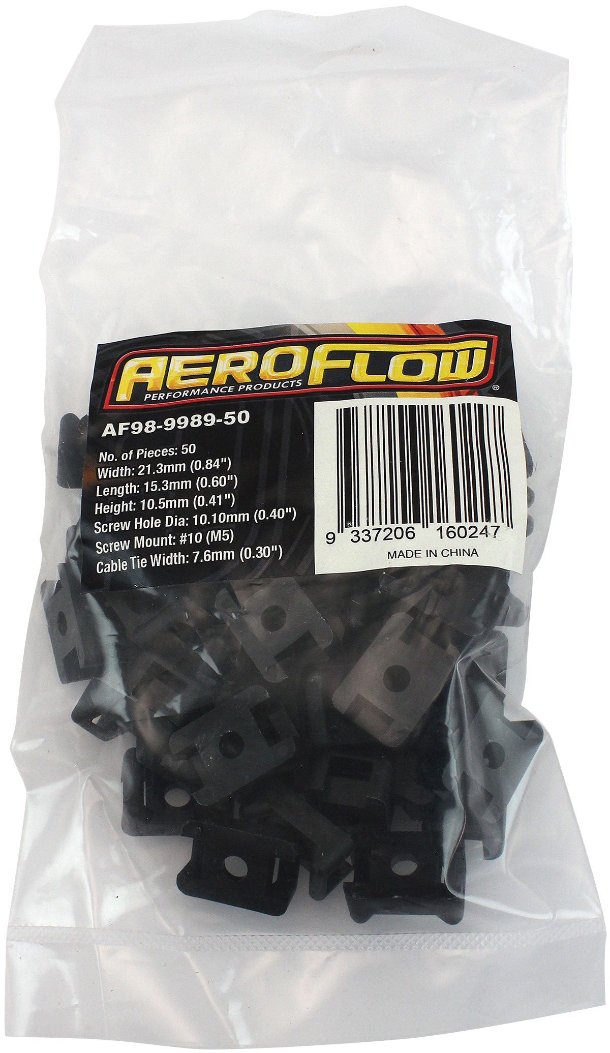 Cable Tie Screw Mount 21.3mm x 15.3mm - 50 Pack Nylon 66 Material, Black Colour