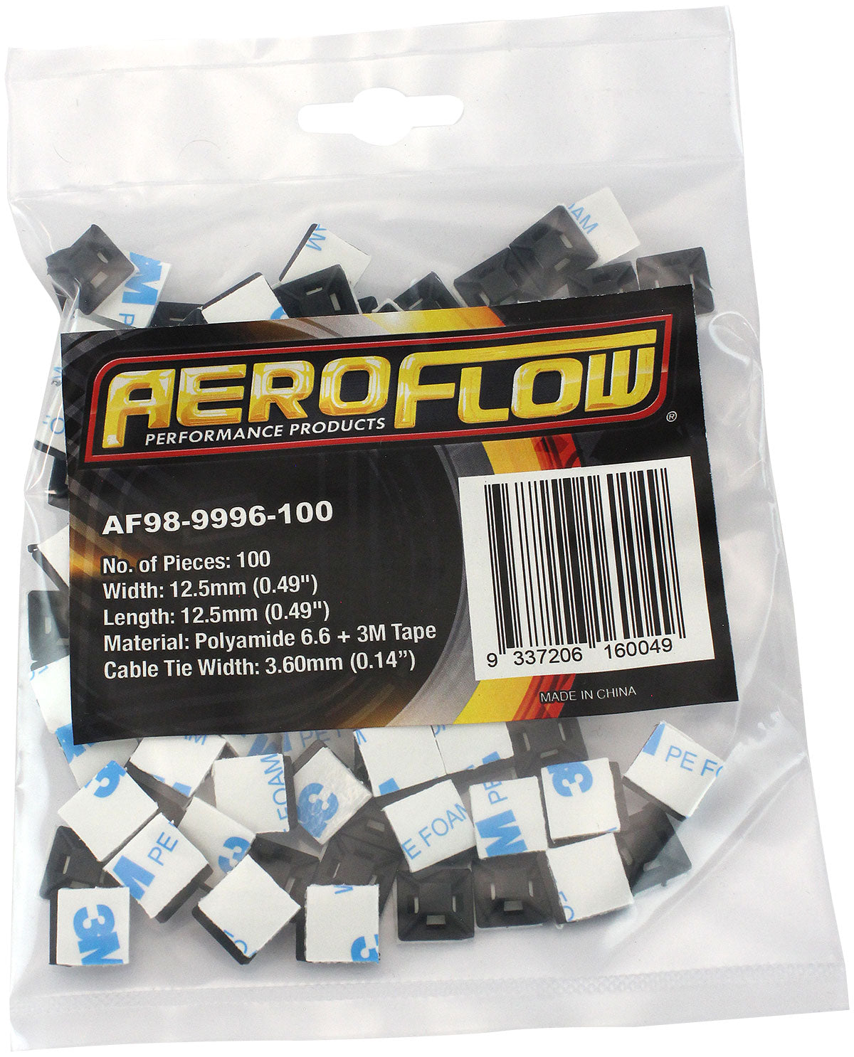 Cable Tie Self Adhesive Mount 12.5mm x 12.5mm - 100 Pack Nylon 66 Material, Black Colour