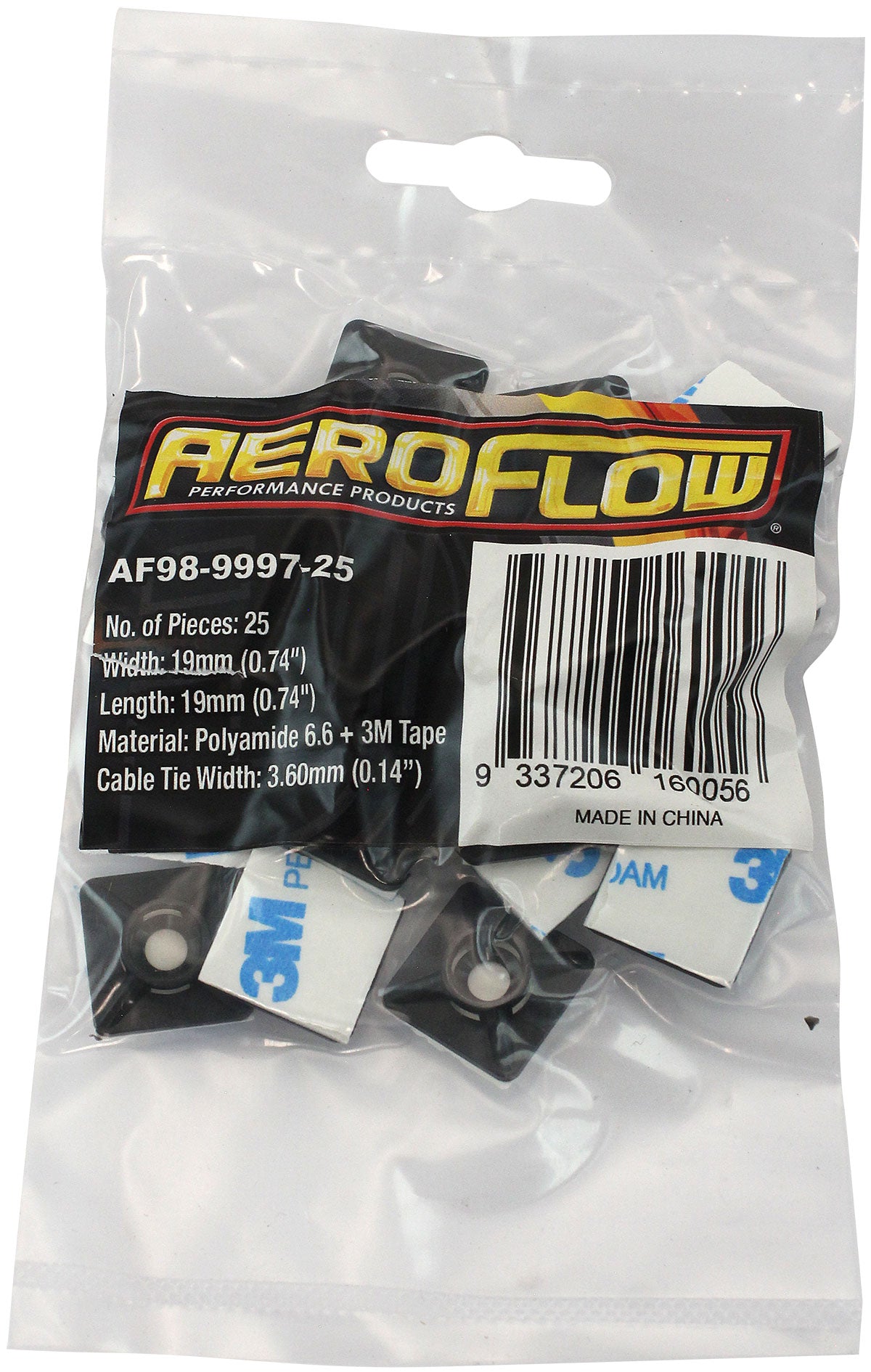 Cable Tie Self Adhesive Mount 19mm x 19mm - 25 Pack Nylon 66 Material, Black Colour