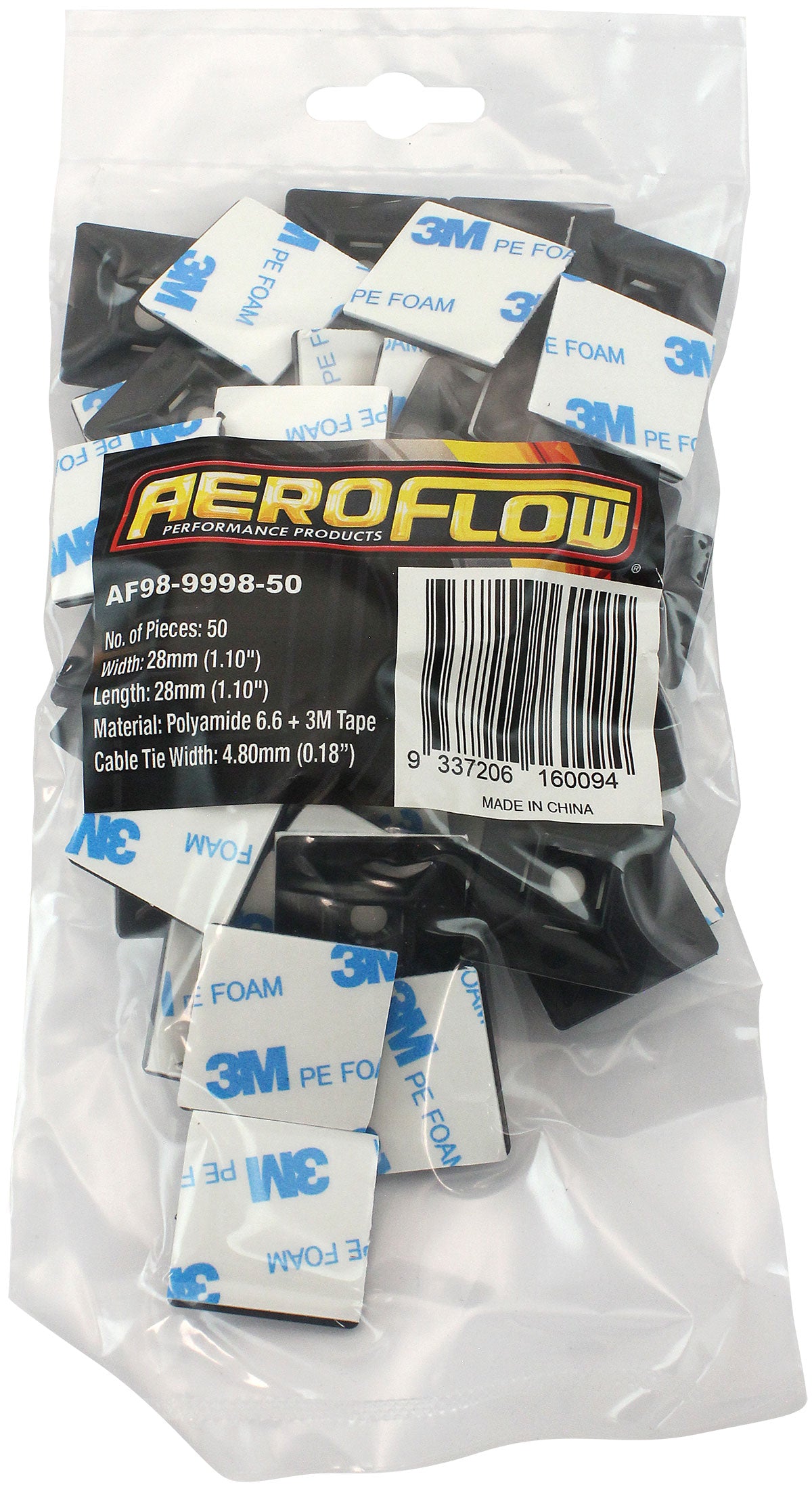 Cable Tie Self Adhesive Mount 28mm x 28mm - 50 Pack Nylon 66 Material, Black Colour
