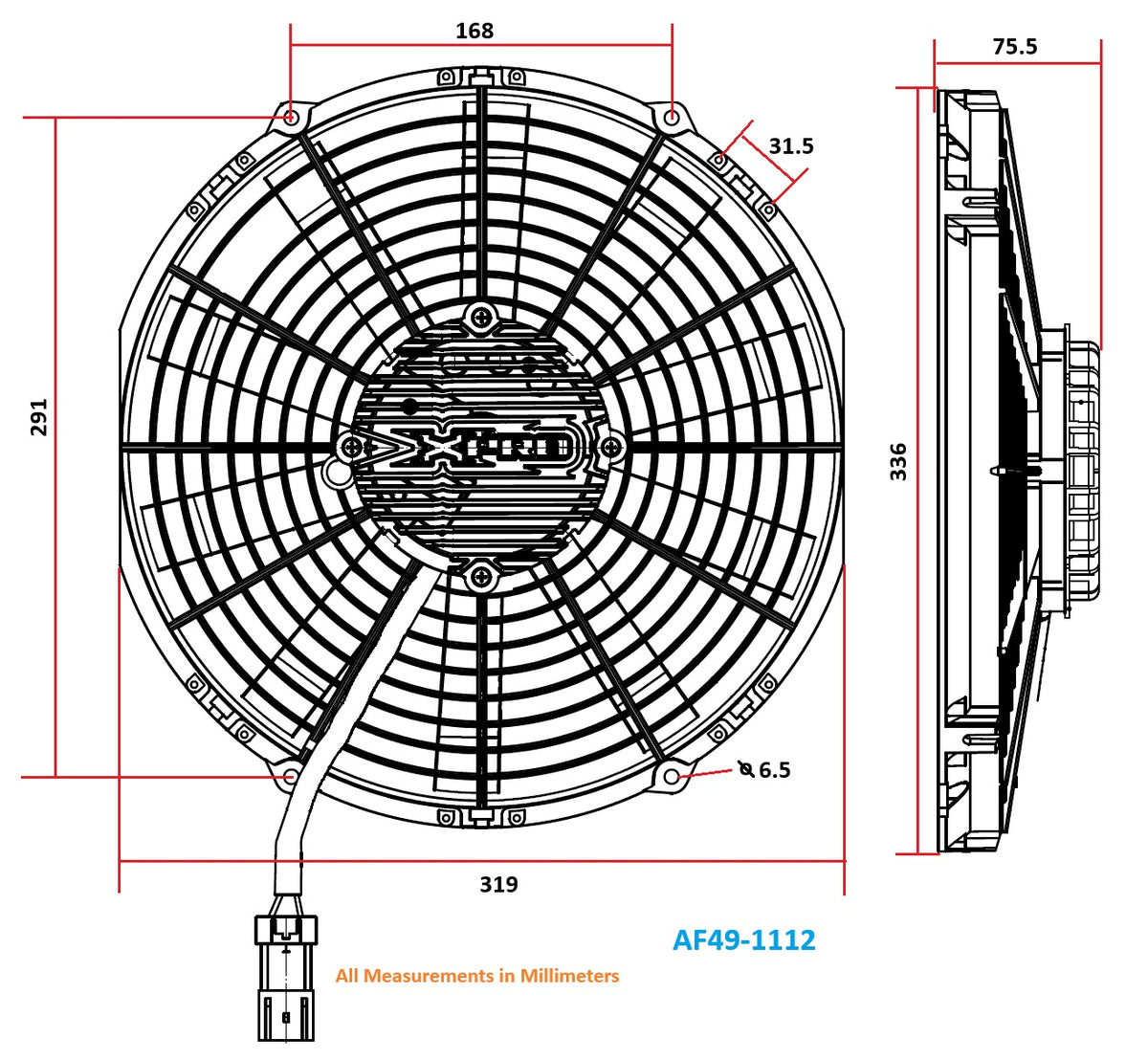 Aeroflow 12" Brushless Electric Fan, Puller Type with Straight Blades 2,100 CFM Rating. Non Reversable