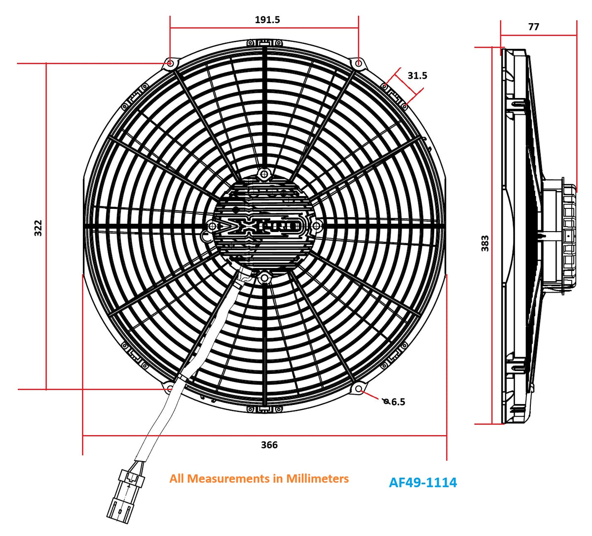 Aeroflow 14" Brushless Electric Fan, Puller Type with Straight Blades 2,900 CFM Rating. Non Reversable