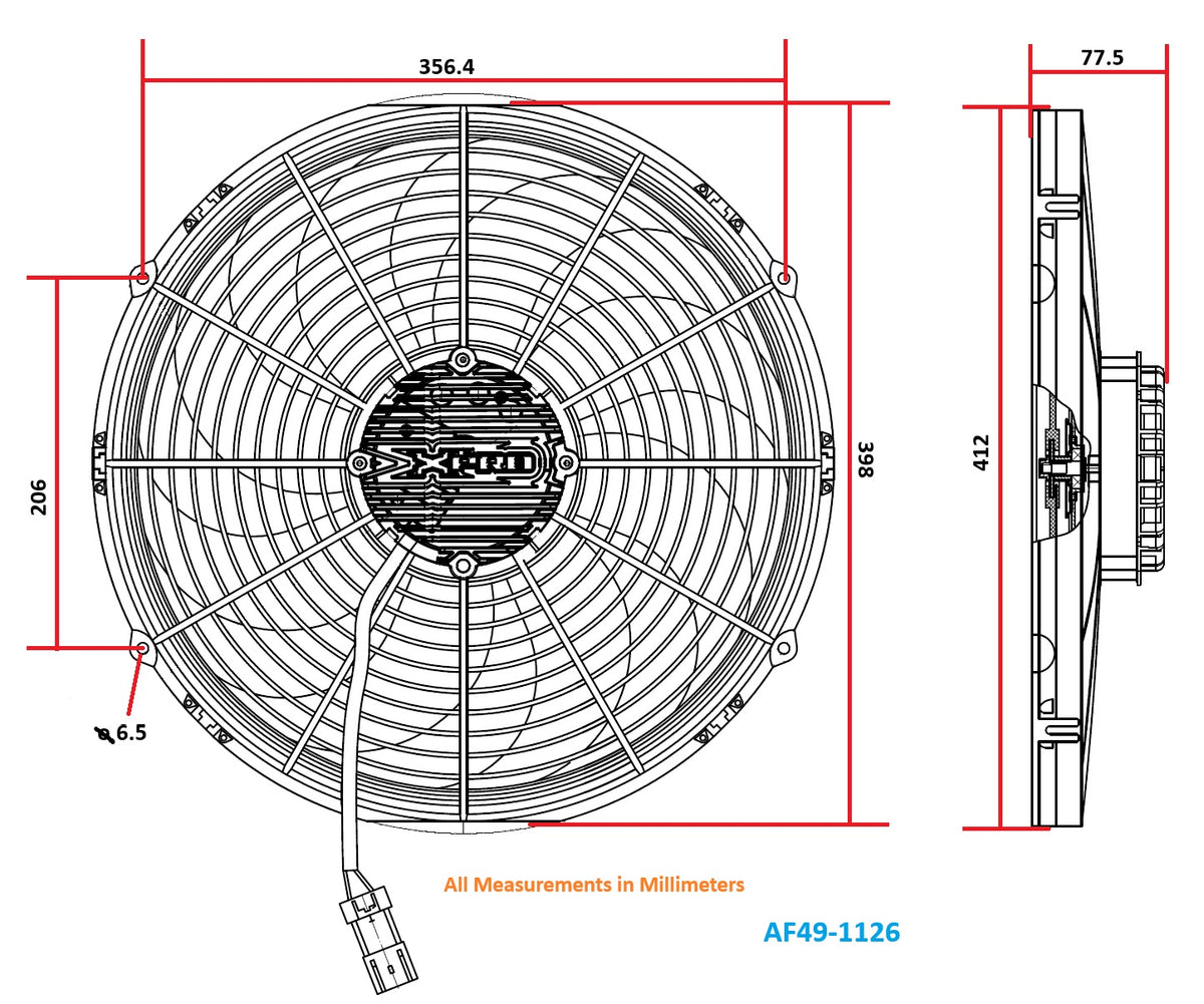 Aeroflow 16" Brushless Electric Fan, Puller Type with Curved Blades 3,300 CFM Rating. Non Reversable
