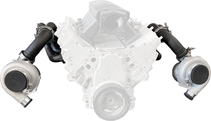 GM LS Twin Turbo Long Runner Manifolds  Forward Facing, High Mount with 2.5" V-Band, Sold As a Pair