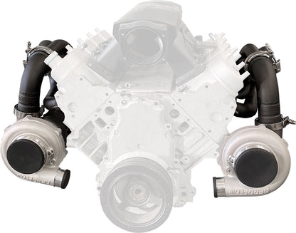 GM LS Twin Turbo Long Runner Manifolds  Forward Facing, High Mount with 2.5" V-Band, Sold As a Pair