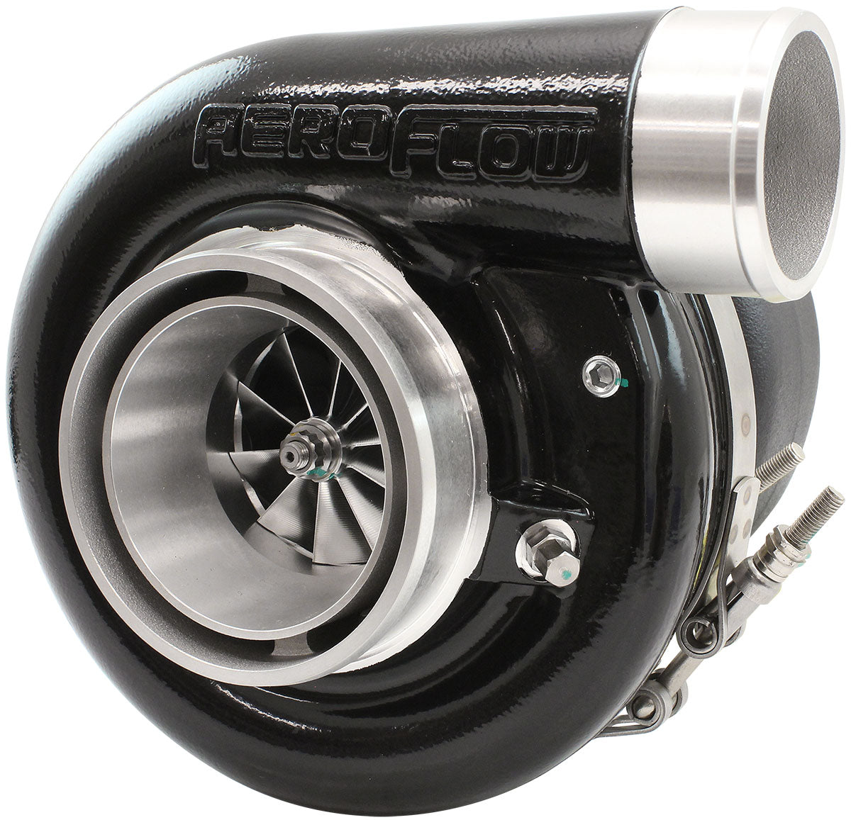 Aeroflow BOOSTED 6270 T4 0.95 Turbocharger 900HP, Black Finish  External Wastegate, T4 Inlet Flange, V-Band Exhaust Flange