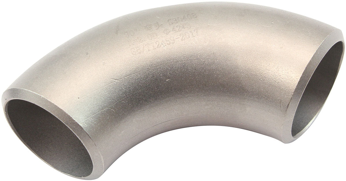 Aeroflow Thick Wall Stainless Pipe, 90°  35mm (1-3/8"), 3mm (1/8") Wall, 50mm Length, 2.0D Radius