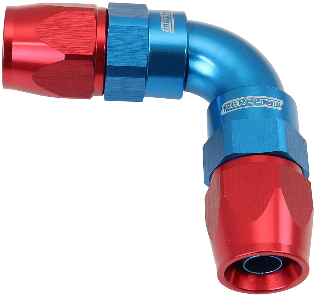 590 Series PTFE 90Â° Dual Hose Ends -6AN   Blue/Red Finish. Suits 200 & 250 Series Hose