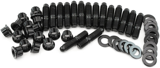 Aeroflow Small & Big Block Chevy Header Stud Kit 3/8" OAL 1.670", Pack of 16 - Black Finish   12 Point Nuts, 8740 Material