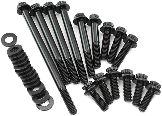 Aeroflow Small Block Ford Windsor Timing Cover & Water Pump Bolt Kit - Black Finish   12 Point Head and 8740 Grade Material