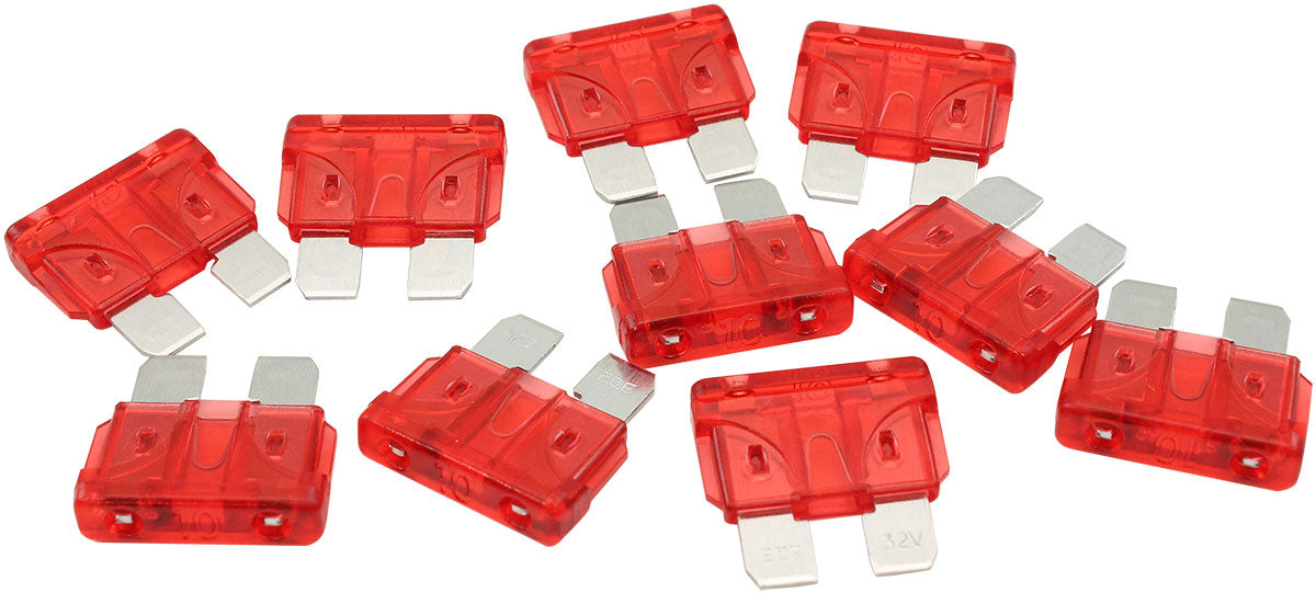 Aeroflow 10 AMP Standard Blade Fuses â€“ 10 Pack  Red Body Colour