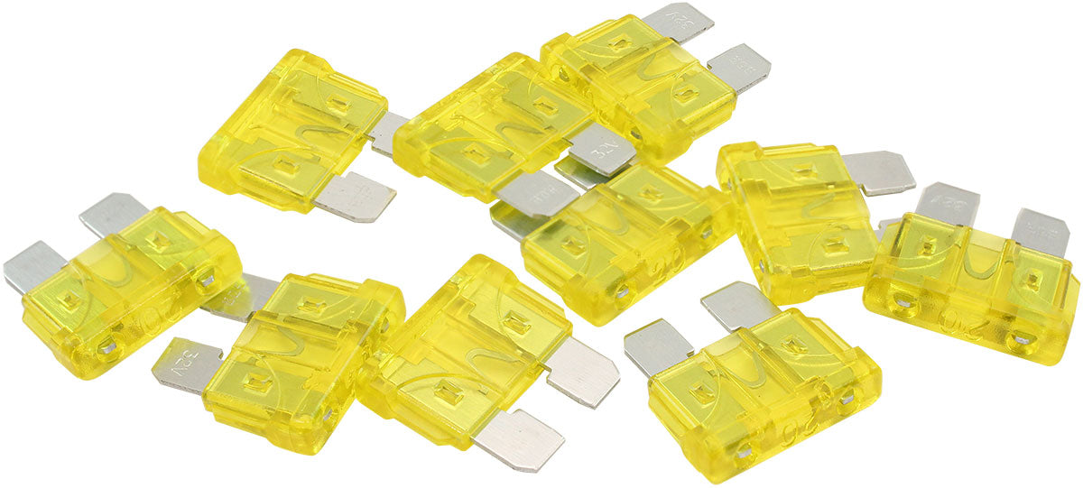 Aeroflow 20 AMP Standard Blade Fuses â€“ 10 Pack  Yellow Body Colour