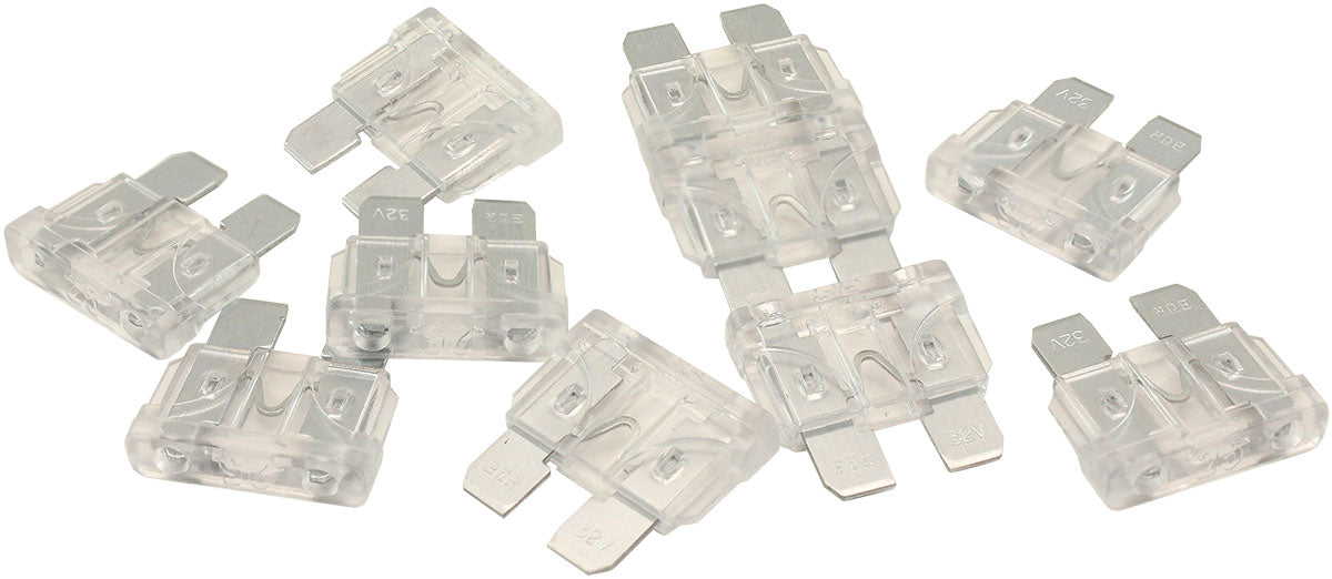 Aeroflow 25 AMP Standard Blade Fuses â€“ 10 Pack  Clear Body Colour