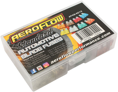 Aeroflow Bulk Multi Pack Standard Blade Fuses â€“ 90 Pieces  10 of Each 5 AMP up to 40 AMP Fuses Included