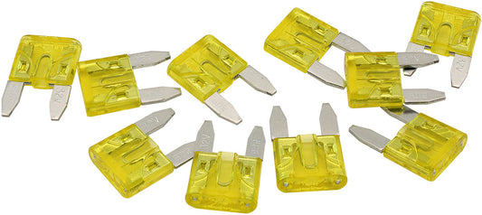 Aeroflow 20 AMP Mini Blade Fuses â€“ 10 Pack  Yellow Body Colour