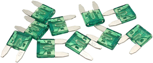 Aeroflow 30 AMP Mini Blade Fuses â€“ 10 Pack  Green Body Colour