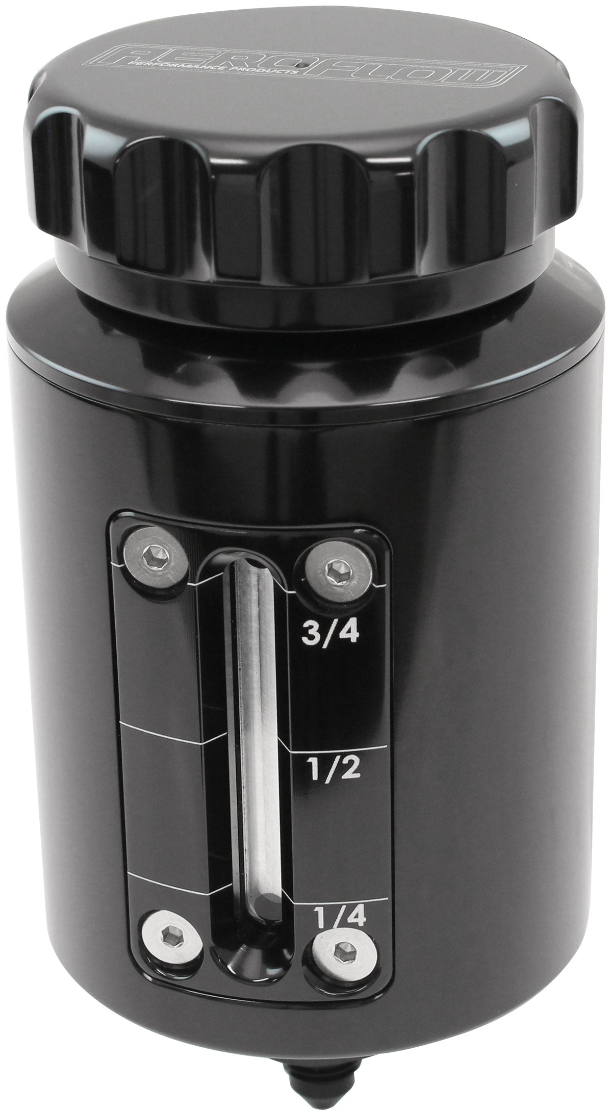 Aeroflow Brake & Clutch Reservoir with Sight Glass, Black  -3AN Outlet, 120ml (4oz), 100mm (4.00") H x 63.5mm (2-1/2") O.D