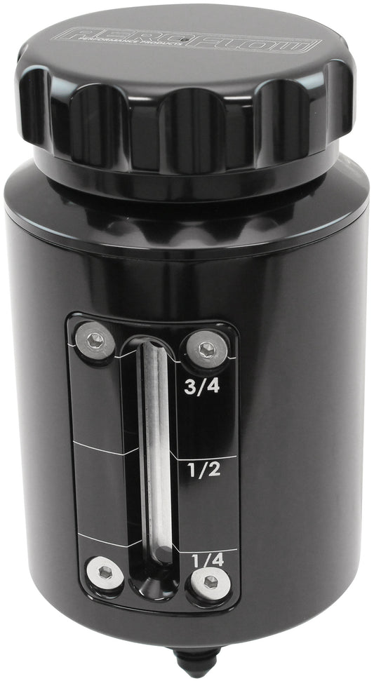 Aeroflow Brake & Clutch Reservoir with Sight Glass, Black  -3AN Outlet, 120ml (4oz), 100mm (4.00") H x 63.5mm (2-1/2") O.D