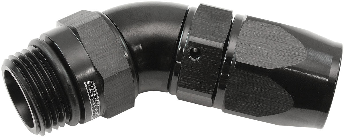 Aeroflow ORB Taper Swivel 45° Hose End -8 ORB to -8AN  Black Finish. Suit 200 & 250 Series Hose