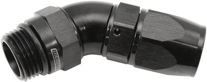 Aeroflow ORB Taper Swivel 45° Hose End -8 ORB to -8AN  Black Finish. Suit 200 & 250 Series Hose