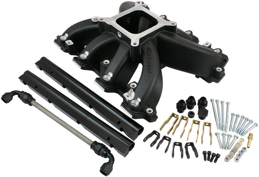 Aeroflow GM LS Rectangle Port Carburettor Hi Rise Race Single Plane EFI Intake Manifold, Black Finish   4 Barrel 4150 Square Bore Carburettor Pad