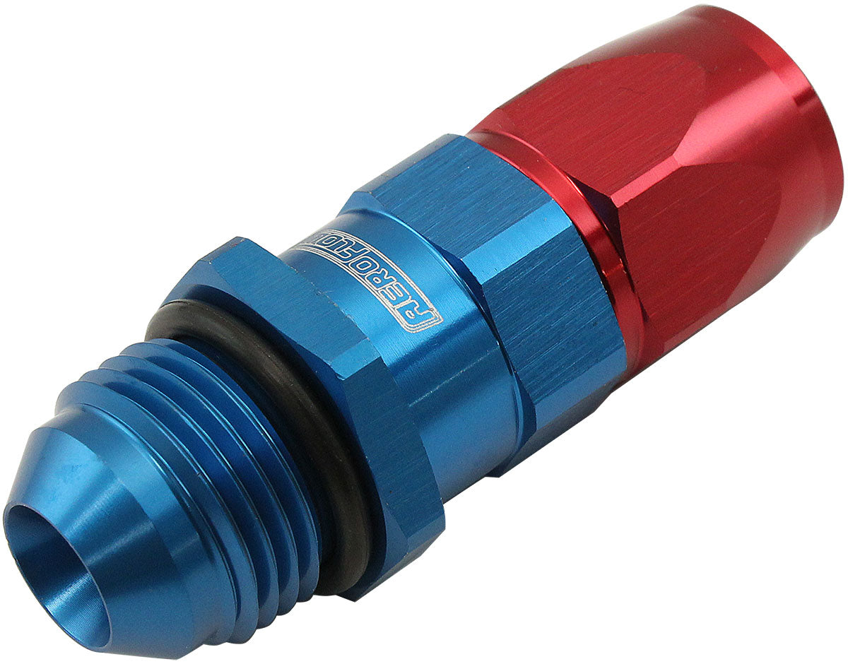 Aeroflow Male AN Swivel Straight Hose End -8AN to -6AN PTFE (Teflon®) Hose End  Blue/Red Finish