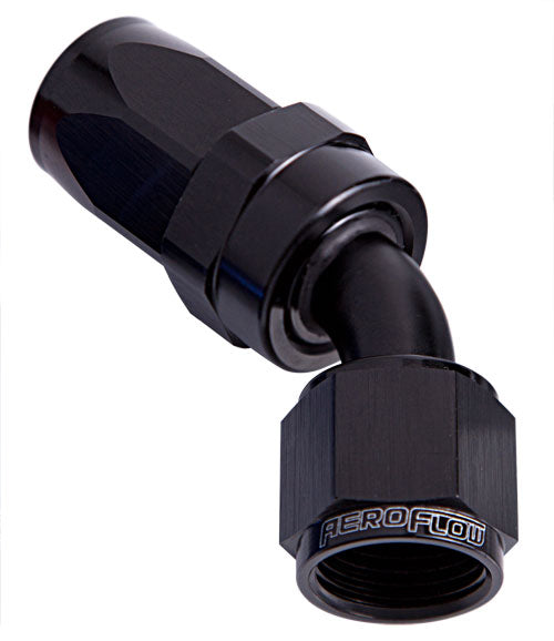 100 Series Taper 45° Swivel Hose End -8AN   Black Finish. Suit 100 & 450 Series Hose