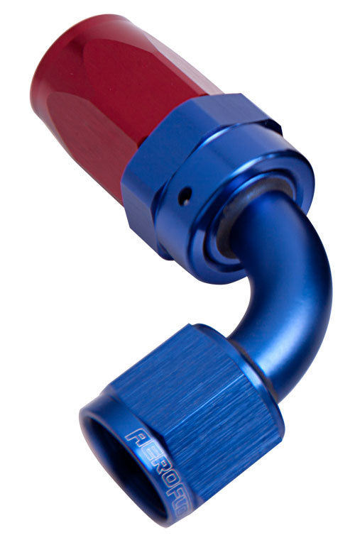100 Series Taper 90° Swivel Hose End -4AN   Blue/Red Finish. Suit 100 & 450 Series Hose