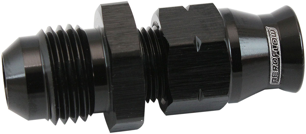 Tube to Male AN Adapter 1/4" to -6AN    Black Finish. Suits Aeroflow, Moroso & Russell Tubing