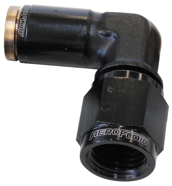 120 Series 90° -4AN to 1/4" Push to Connect Fitting  Black Finish. Suits 120 Series Nylon Hose