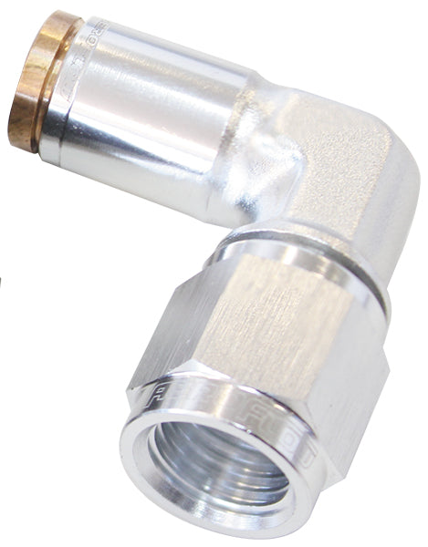 120 Series 90° -4AN to 1/4" Push to Connect Fitting  Silver Finish. Suits 120 Series Nylon Hose