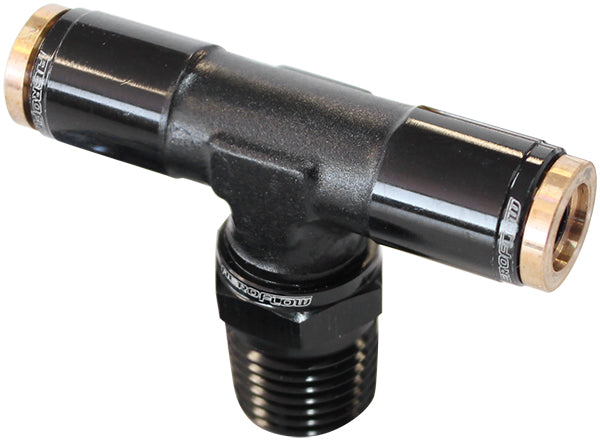 120 Series 1/8" NPT to 3/16" Push to Connect Tee Fitting   Black Finish. Suits 120 Series Nylon Hose