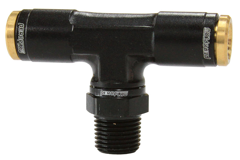 120 Series 1/8" NPT to 1/4" Push to Connect Tee Fitting   Black Finish. Suits 120 Series Nylon Hose