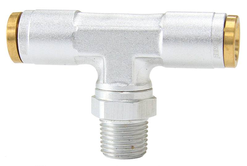 120 Series 1/8" NPT to 1/4" Push to Connect Tee Fitting   Silver Finish. Suits 120 Series Nylon Hose