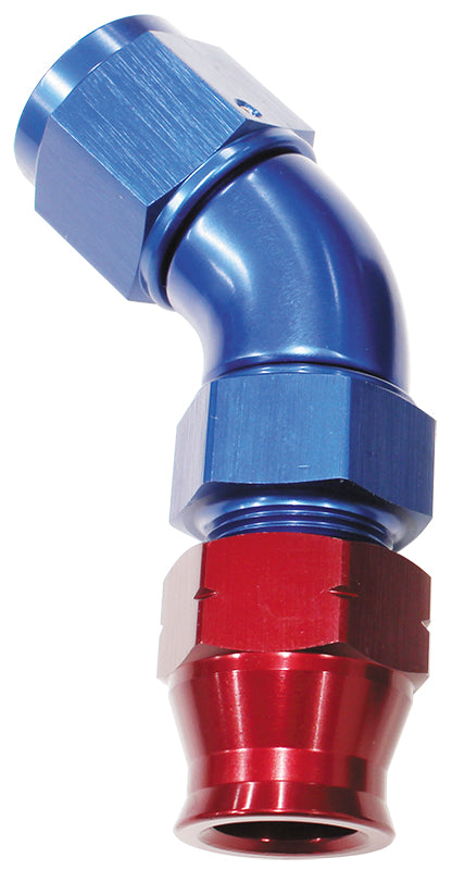 45° Tube to Female AN Adapter 3/8" to -6AN   Blue/Red Finish. Suits Aeroflow, Moroso & Russell Tubing