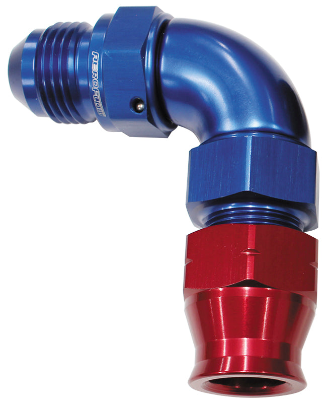 90° Tube to Male AN Adapter 1/4"to -4AN   Blue/Red Finish. Suits Aeroflow, Moroso & Russell Tubing