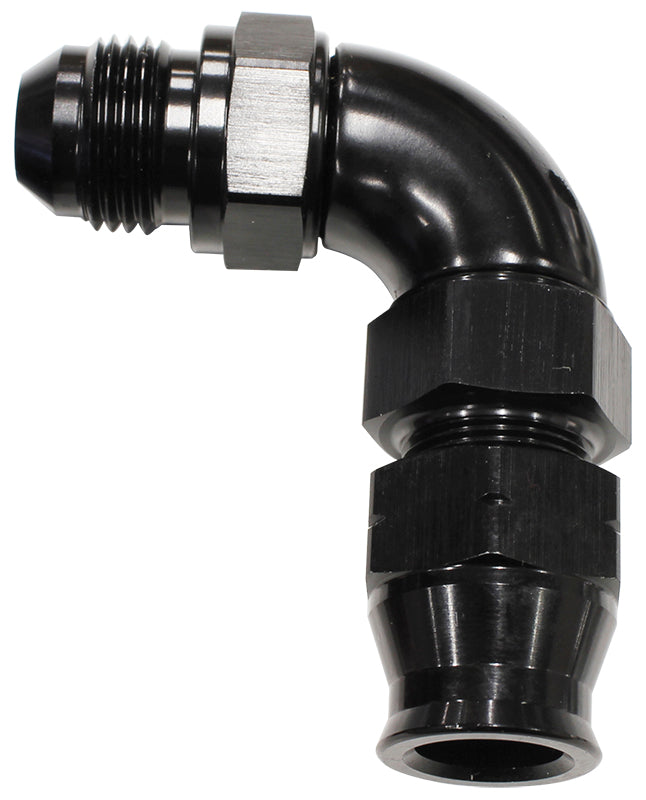 90° Tube to Male AN Adapter 3/8"to -6AN   Black Finish. Suits Aeroflow, Moroso & Russell Tubing