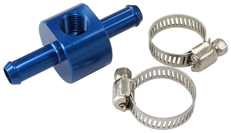 Inline 5/16" Barb Adapter with 1/8" Port    Blue Finish